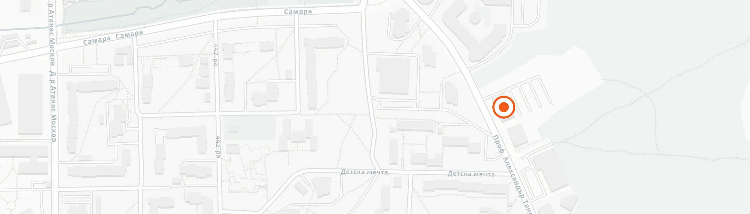 Map of Mladost 4, Sofia, with the Harness Code office marked on Prof. Aleksandar Tanev Street