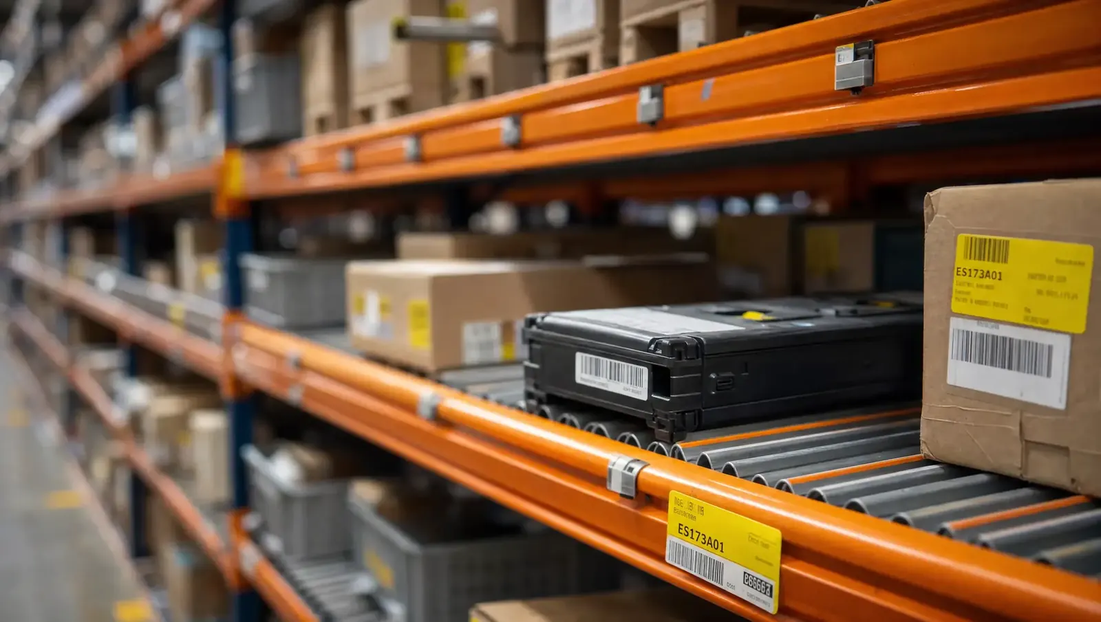 Stock on orange pallet racking in the Sofia warehouse